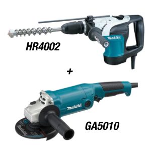 HR4002-COM Rotomartillo de 1‑9/16", acepta brocas SDS‑MAX + GA5010 Esmeriladora 5" 1200W